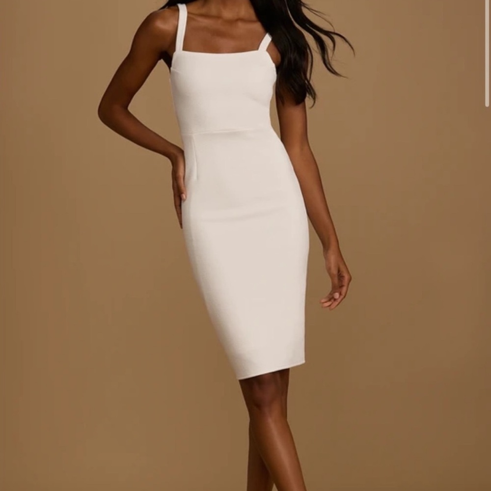 NWOT Lulus Guessing Game  White Body con Midi Dress Size Small